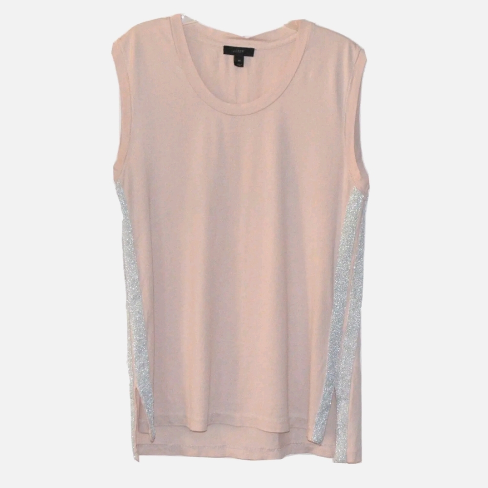J.Crew Tank Top Womens XS - M Oversized Pink Silver Striped Round Neck Pullover